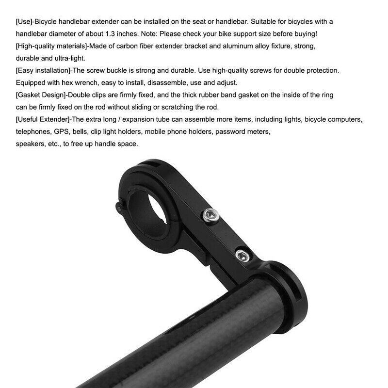 Bicycle Bike Handlebar Extender Lightweight Durable Aluminum Alloy Double Black