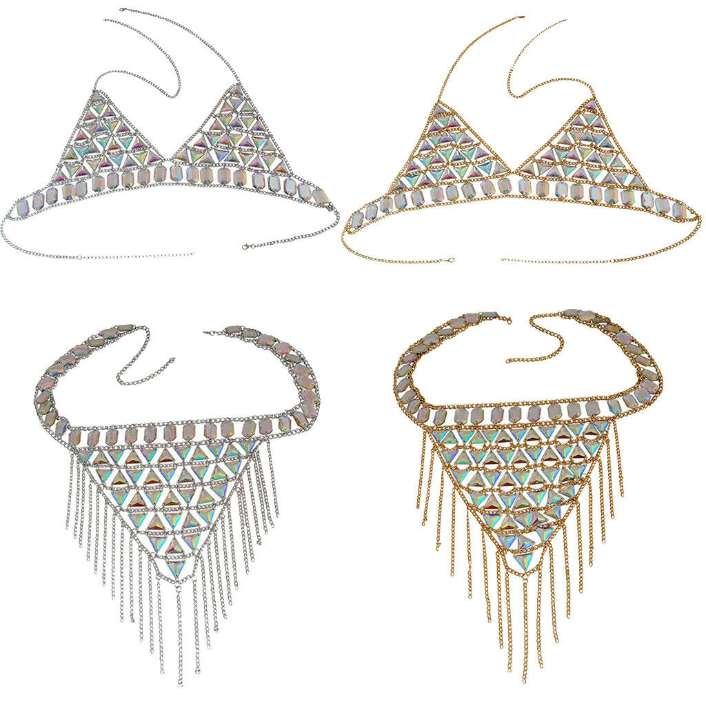 Sexy Bra Bikini Women Halter Sequin Tassel Summer Beach Chest Chain Golden