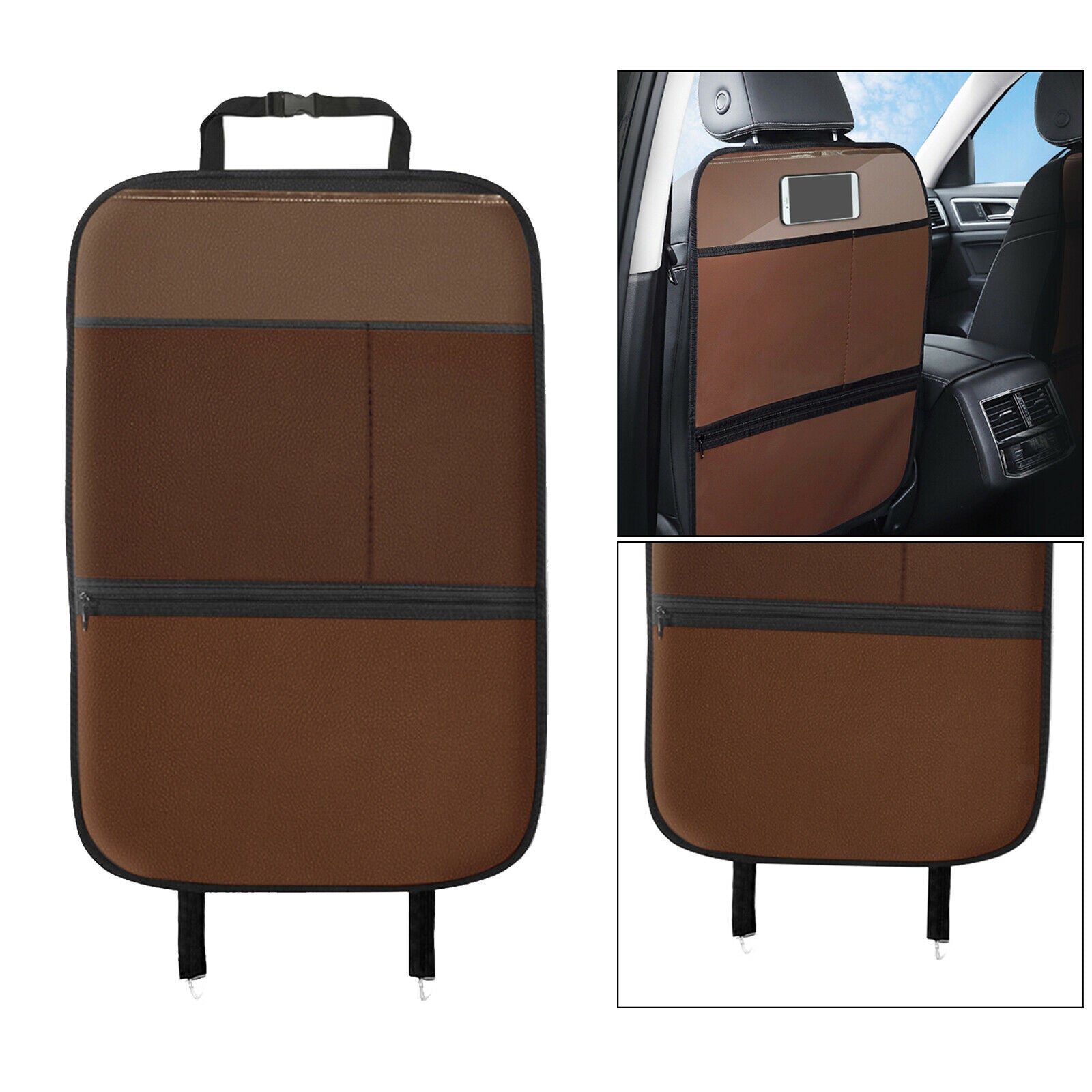 Auto Car Seat Back Cover Kick Mat Anti Stepped Dirty for Kids Brown Large