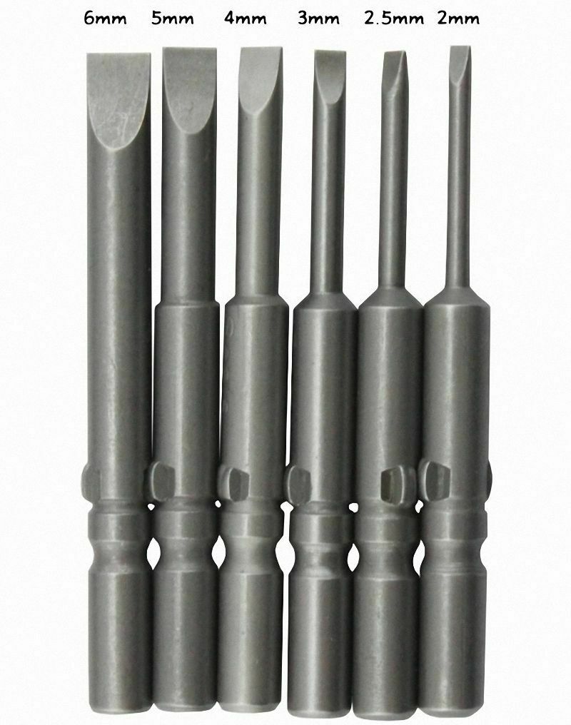 6pcs FLATHEAD / SLOTTED SCREWDRIVER SET HEAD TOOL Ø2-6MM - 6MM SHANK DIA [M1]