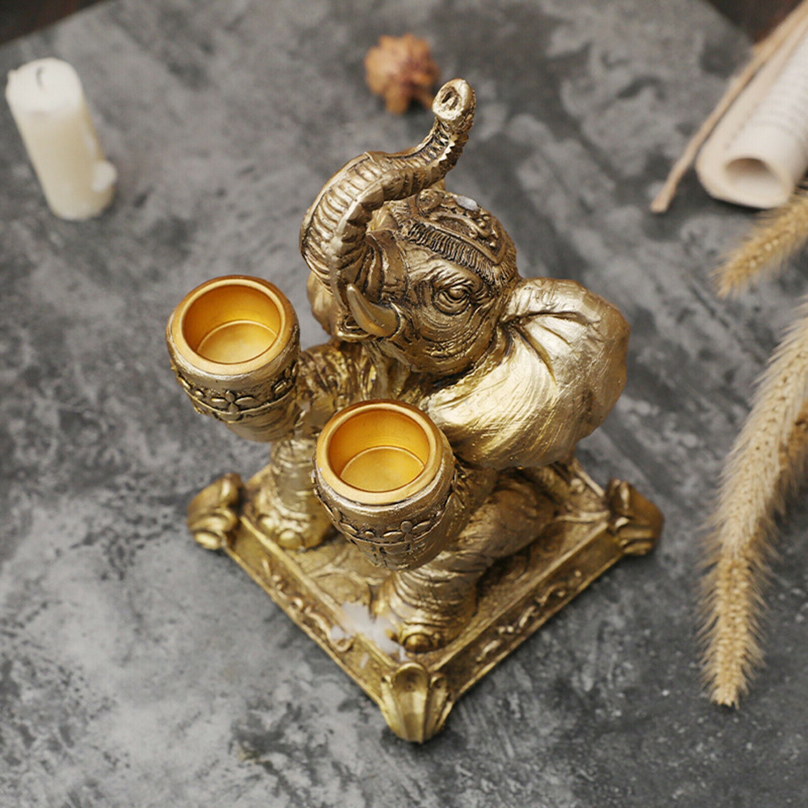Elephant Shape Double Slot Taper Candle Holders Candlestick Bathroom Decor