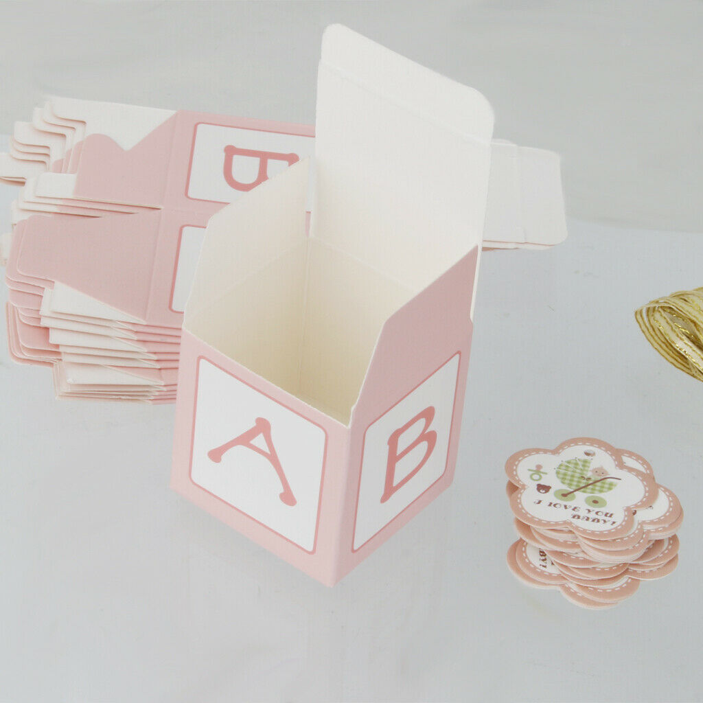 12xPink Paper Candy Gift Boxes Baby Shower Favors+20xCrown Cake Topper Picks