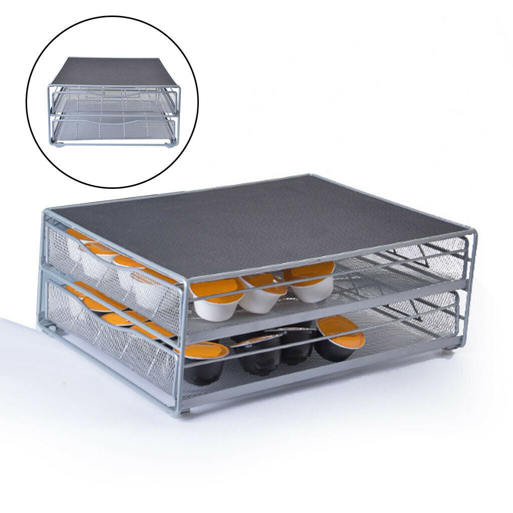 Practical Iron Coffee Pod Storage Drawer Double-layer Easy to Take Counter