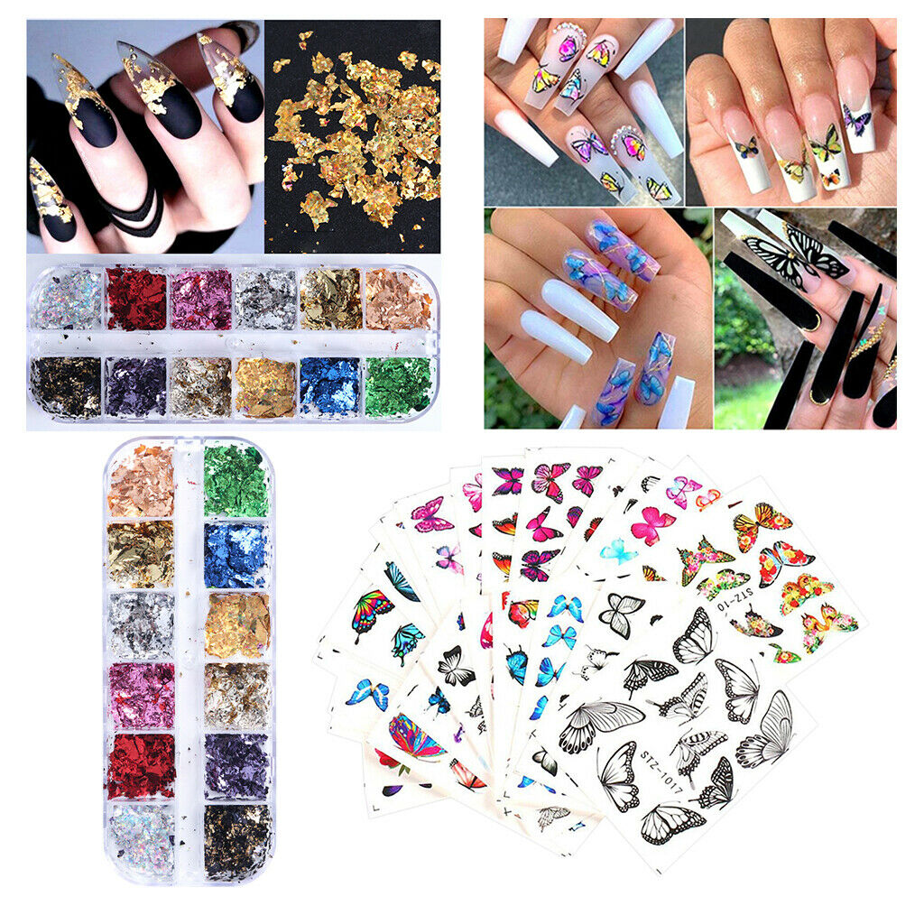 30 Sheets Nail Art Stickers Butterfly Water Paillettes Sparkle Manicure Tips