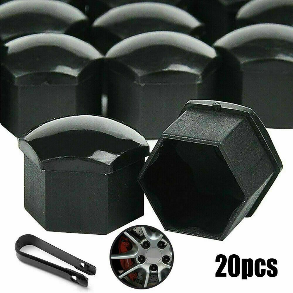 20x 19mm Wheel Lug Nut Bolt Center Cover Black Caps Tools Fit For Universal Car