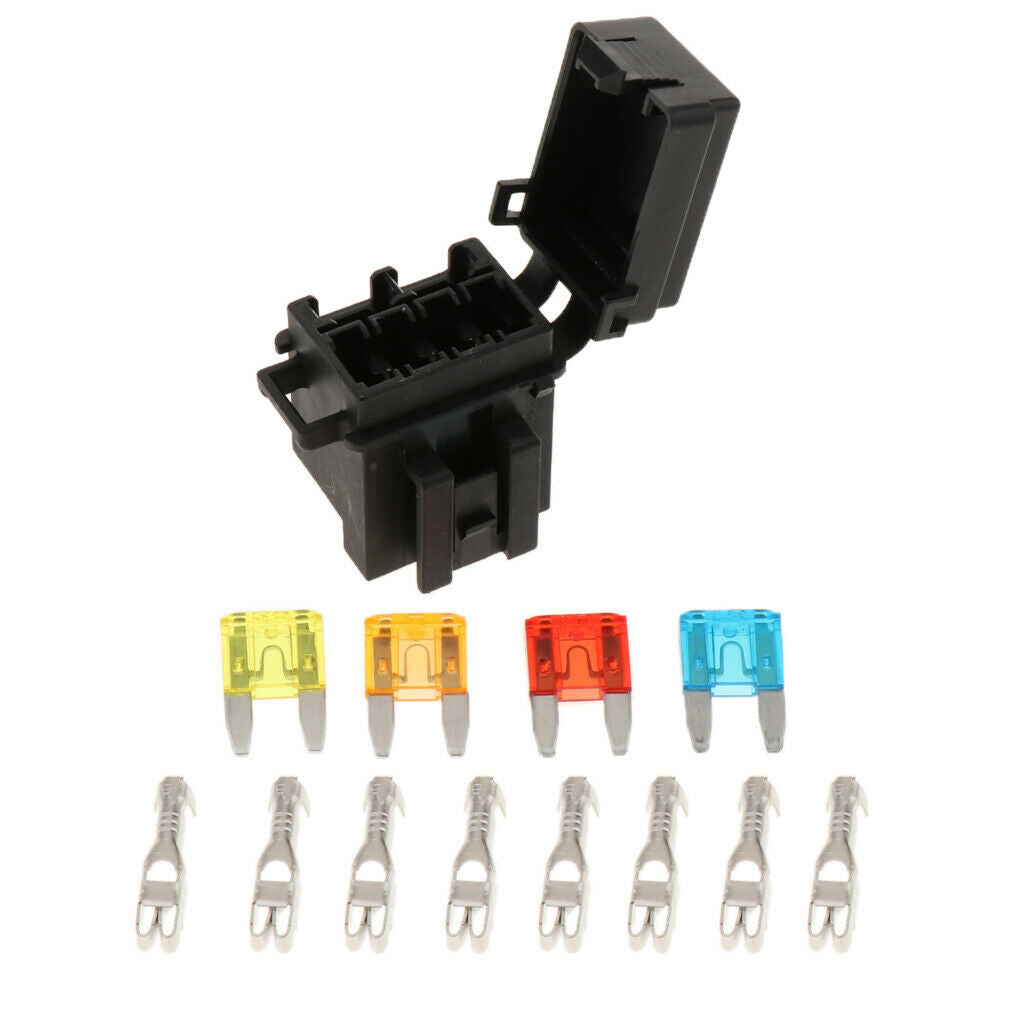 Marine Boat Fuse Relay Holder 4-Slot Relay Box 1 Relay 4 Fuses, Black