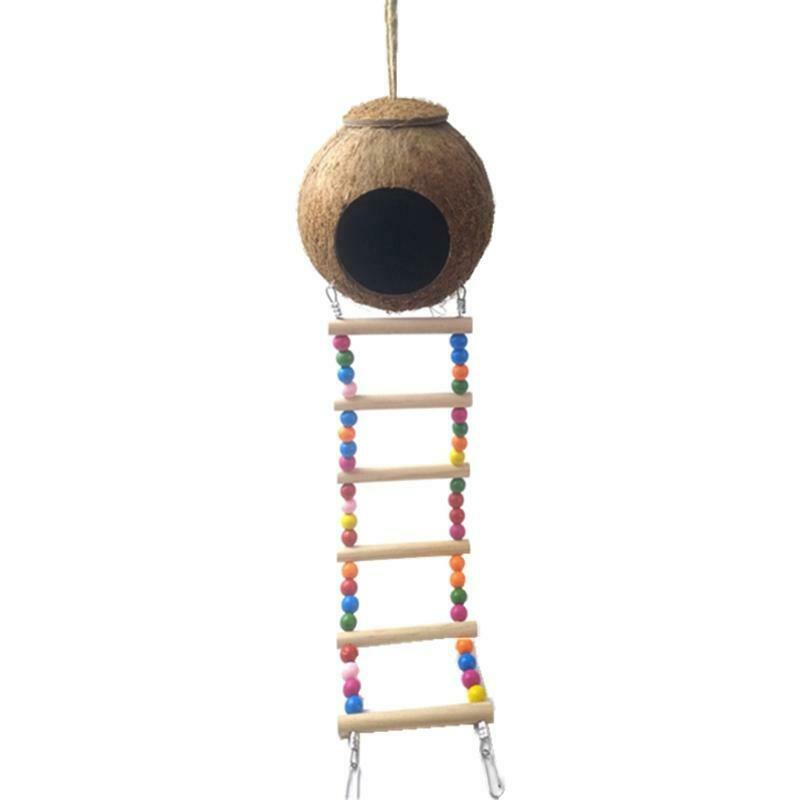 Coconut Bird Nest Hut with Ladder for Parrots Parakeets Conures Cockatiels