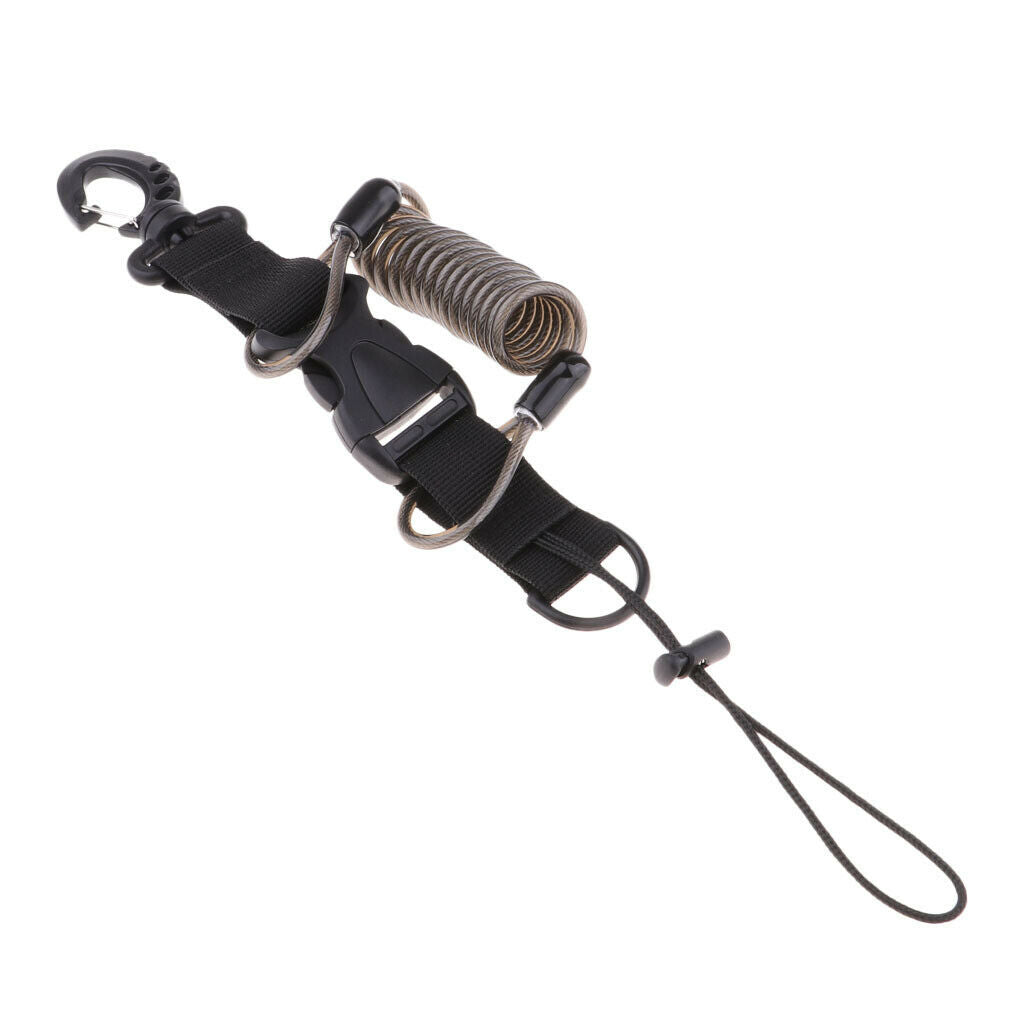 Durable Scuba Diving Spiral Spring Coil Lanyard Camera Safety Leash - Black