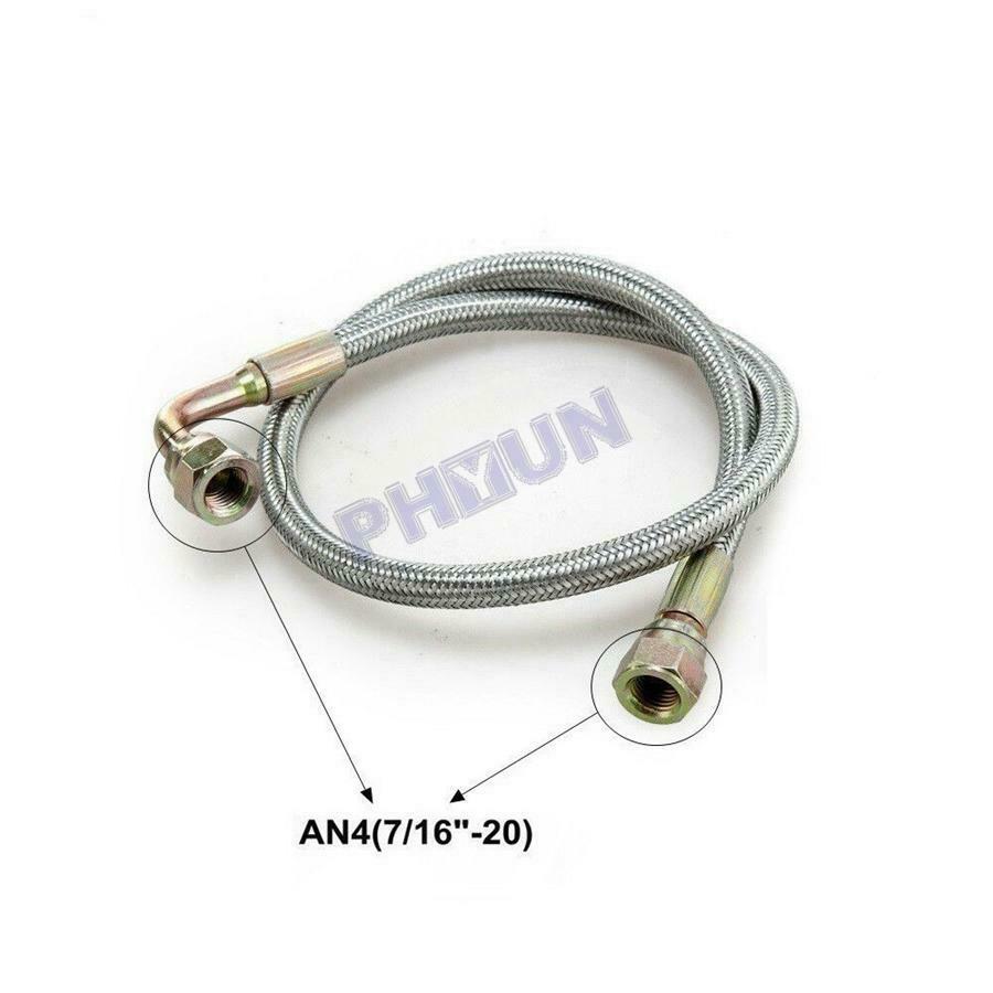 24 Inch 4 AN 90 Degree Steel Braided Turbo Oil Line Kit For T3/T4 Oil Feed Turbo