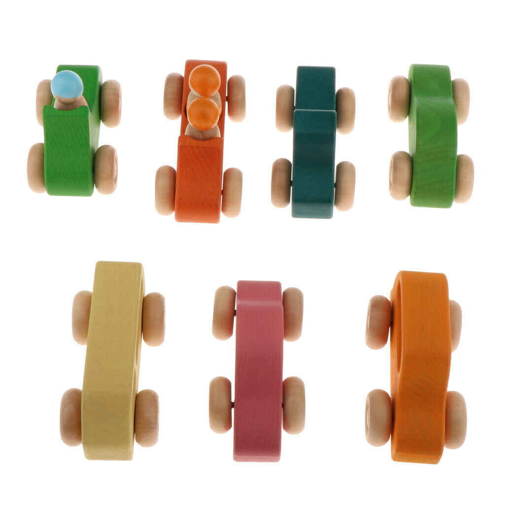 7x Mini Montessori Wood Traffic Car Wooden Wooden Toys for