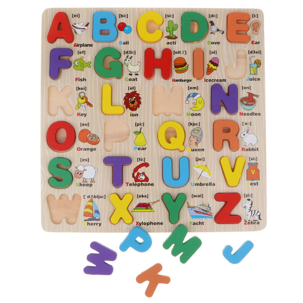 Alphabet ABC Numbers Kids Educational Toys Wooden Jigsaw Child Letter Puzzle