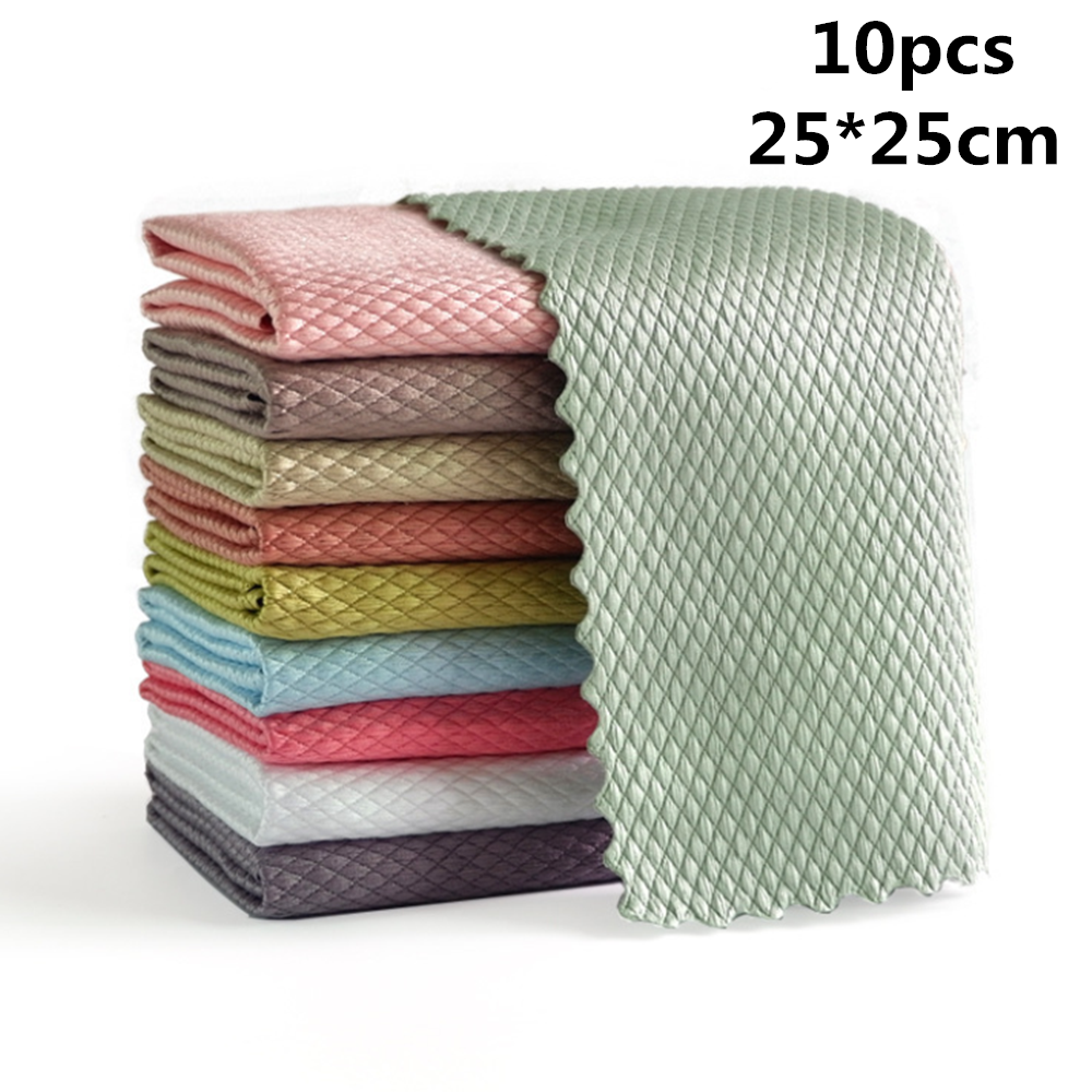 10* Fish Scale Cotton yarn Cleaning Cloths set Window Dish Washing Glass Kitchen