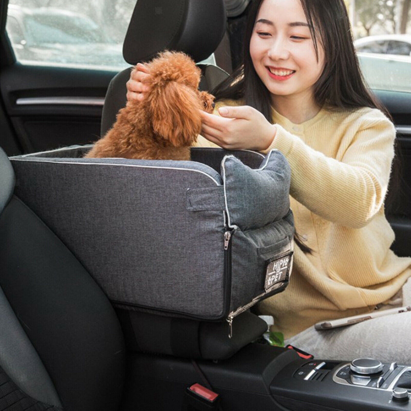 Pet Car Booster Seat Dogs Carrier Car Seat Basket with Summer Mat Grey