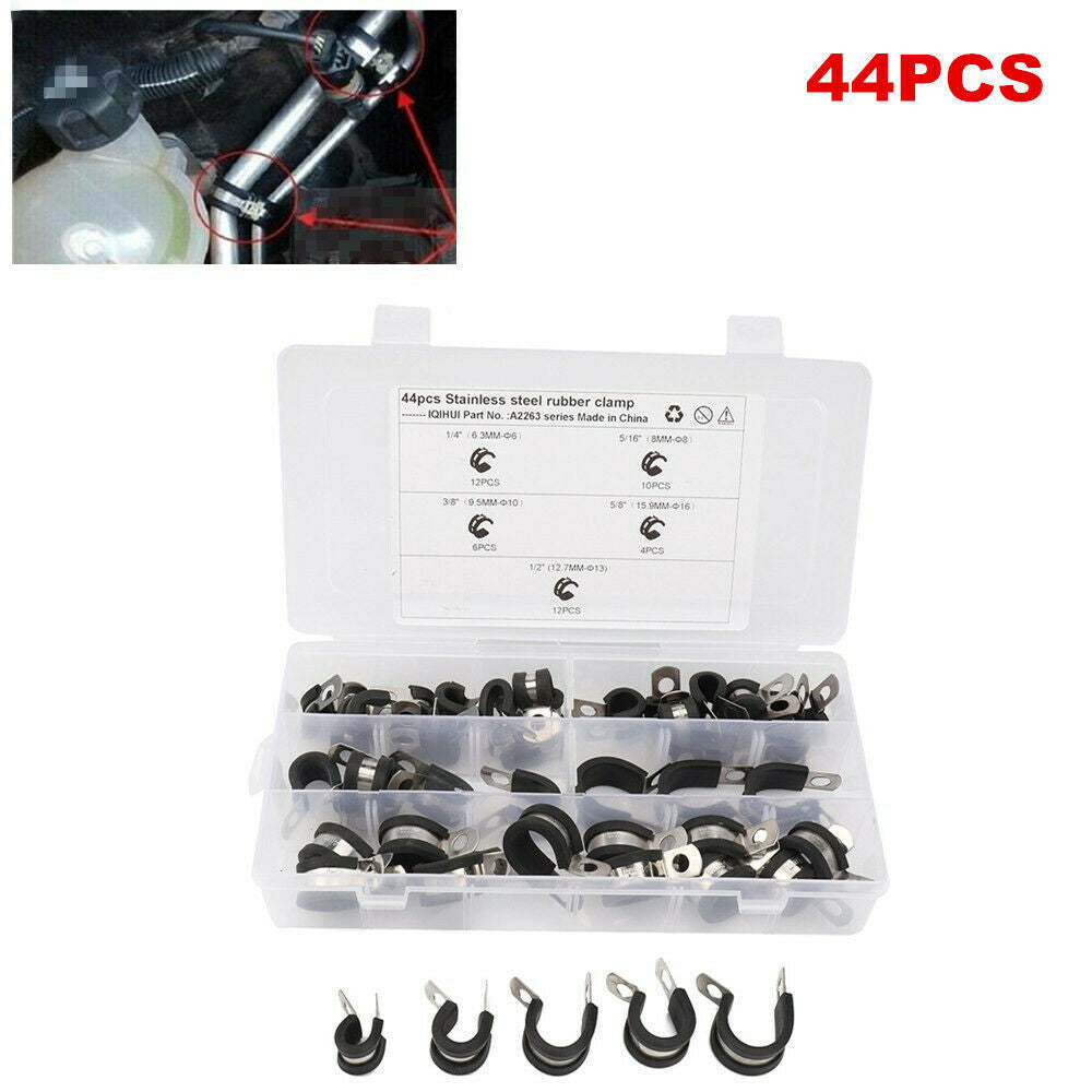 44PCS Lined Clips Brake Pipe Tube Cable Wire Clamps Mounting 304 Stainless Steel