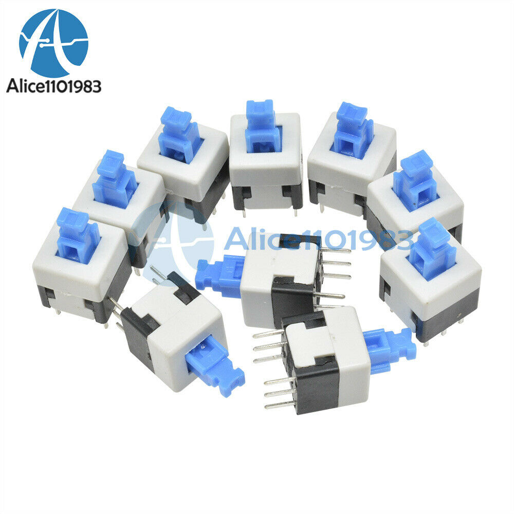 100PCS 8X8mm Cap Self-locking Type Square Blue Button Switch Control 1.5A 25V