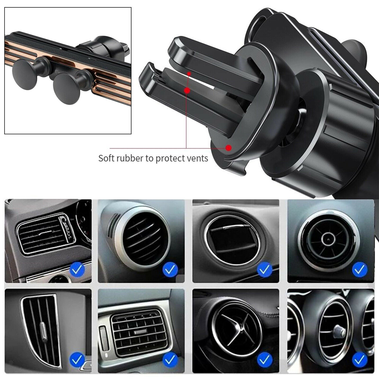 -Touch Cell Phone Holder for Car Air Vent Clip 4-Point Auto-Clamping