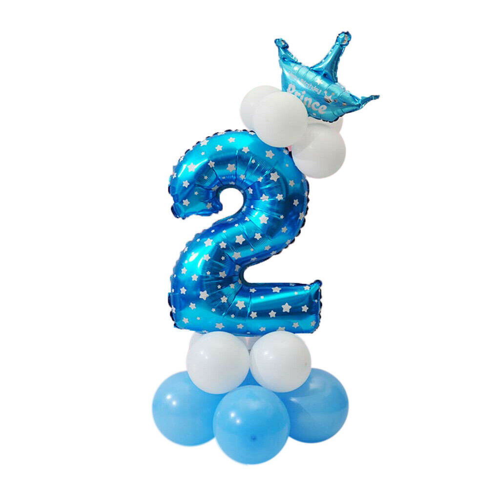 32 '' Foil Balloons Number 5 \u0026 2 Anniversary Crown Decor - Blue