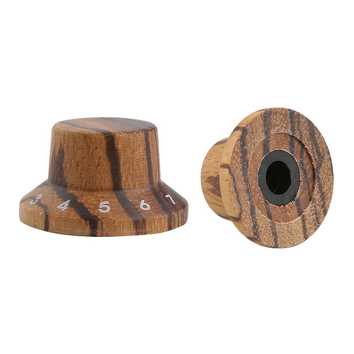 4x Zebra Wooden Strat Style Bell Knobs Guitar Bass Top Hat Knob 1-10