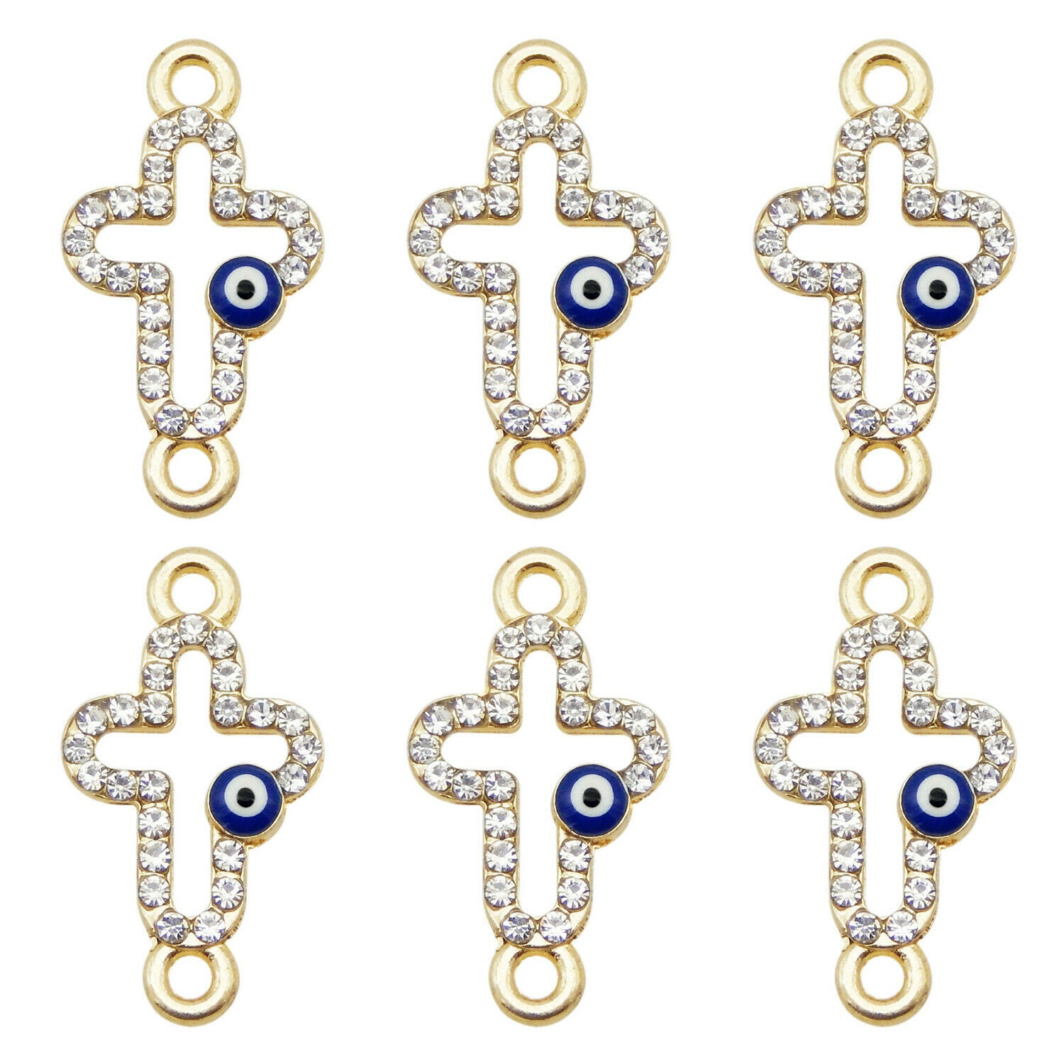 19*10mm Enamel Evil Eye Charm Cross Connector Rhinestone Pendant Jewelry 12PCS