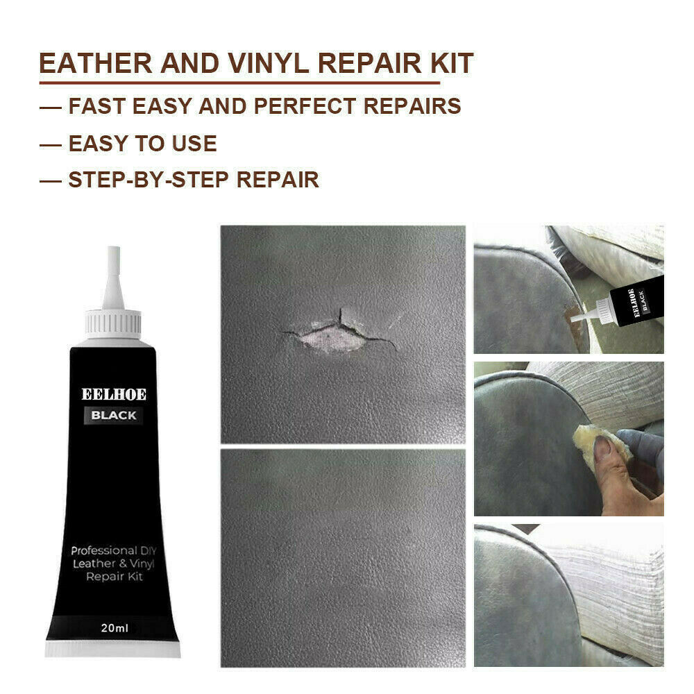 Black Leather Vinyl Repair Kit For Furniture, Couch, Car Seat, Sofa, Jacket 20ml