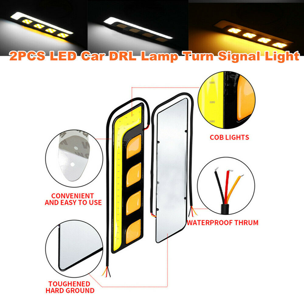 2PCS COB LED Car Light DRL Lamp Turn Signal Light Blade White + Amber Waterproof