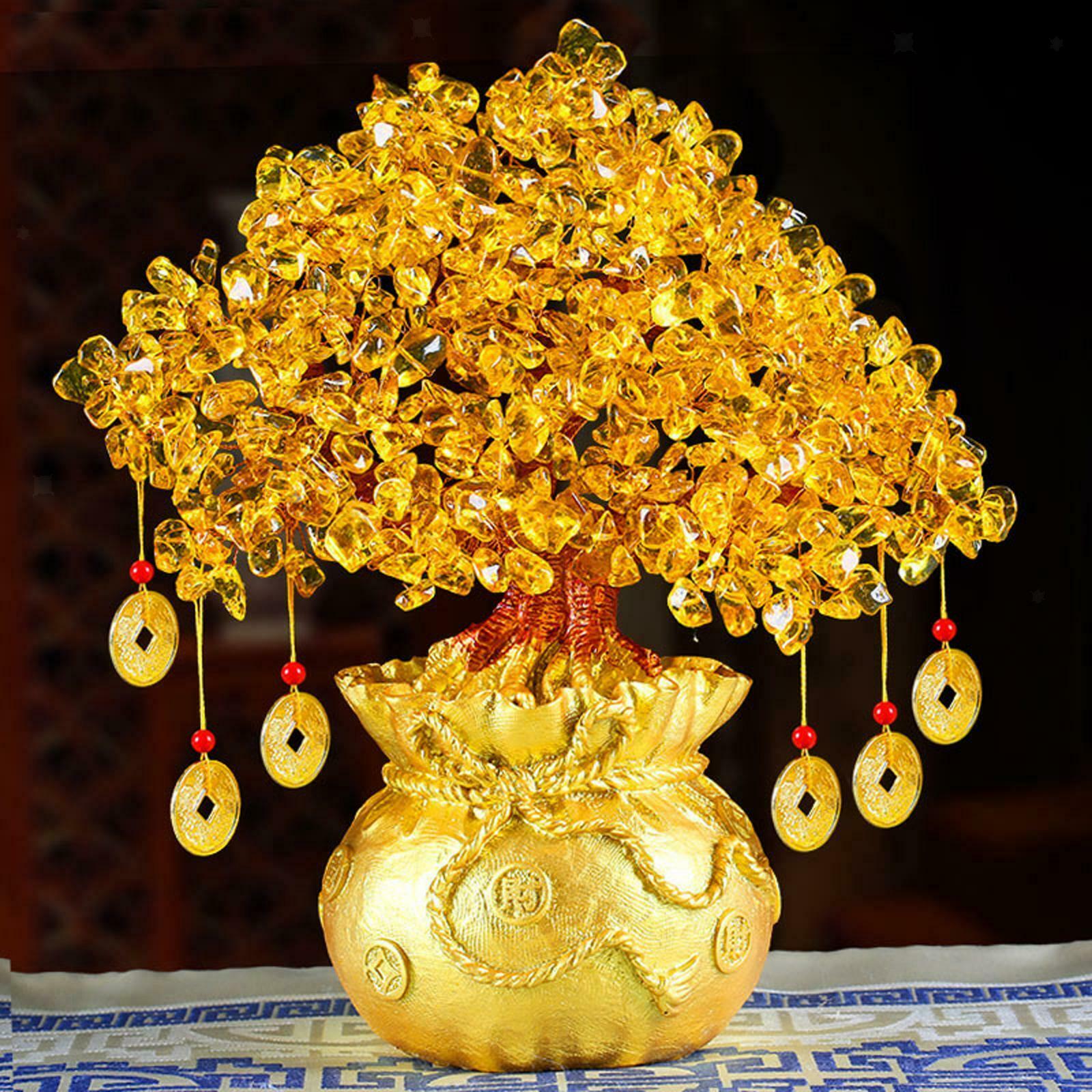 FengShui 7.5" Citrine Quartz Money Tree Ornaments for Home Office Store