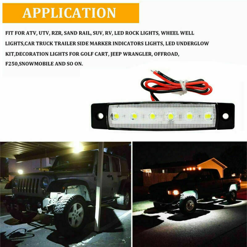 10x 3.8" White Side Marker Clearance Lights 6 LED for Car Truck Boat Trailer 12V