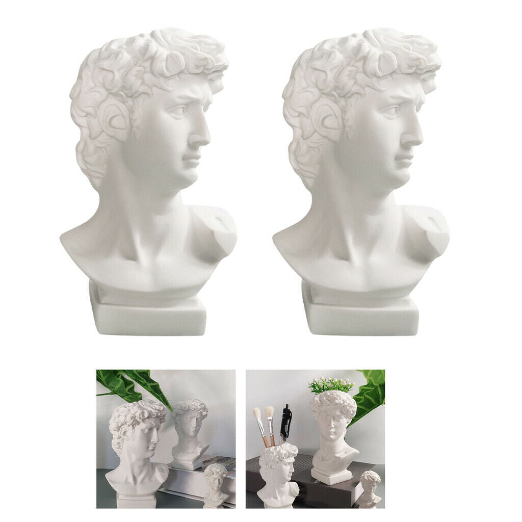 2x Unique David Sculpture Statues Makeup Brush Holder Up Brushes Flower Vase