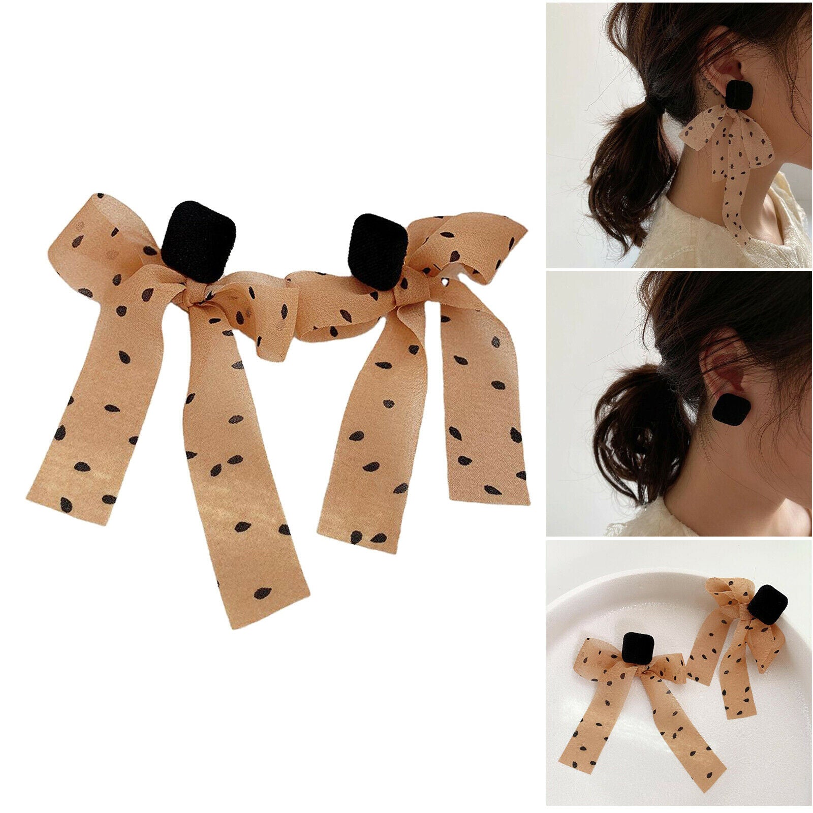 1PC Fashion French Ribbon Polka Dot Earrings Pendant for Women Girls Wedding