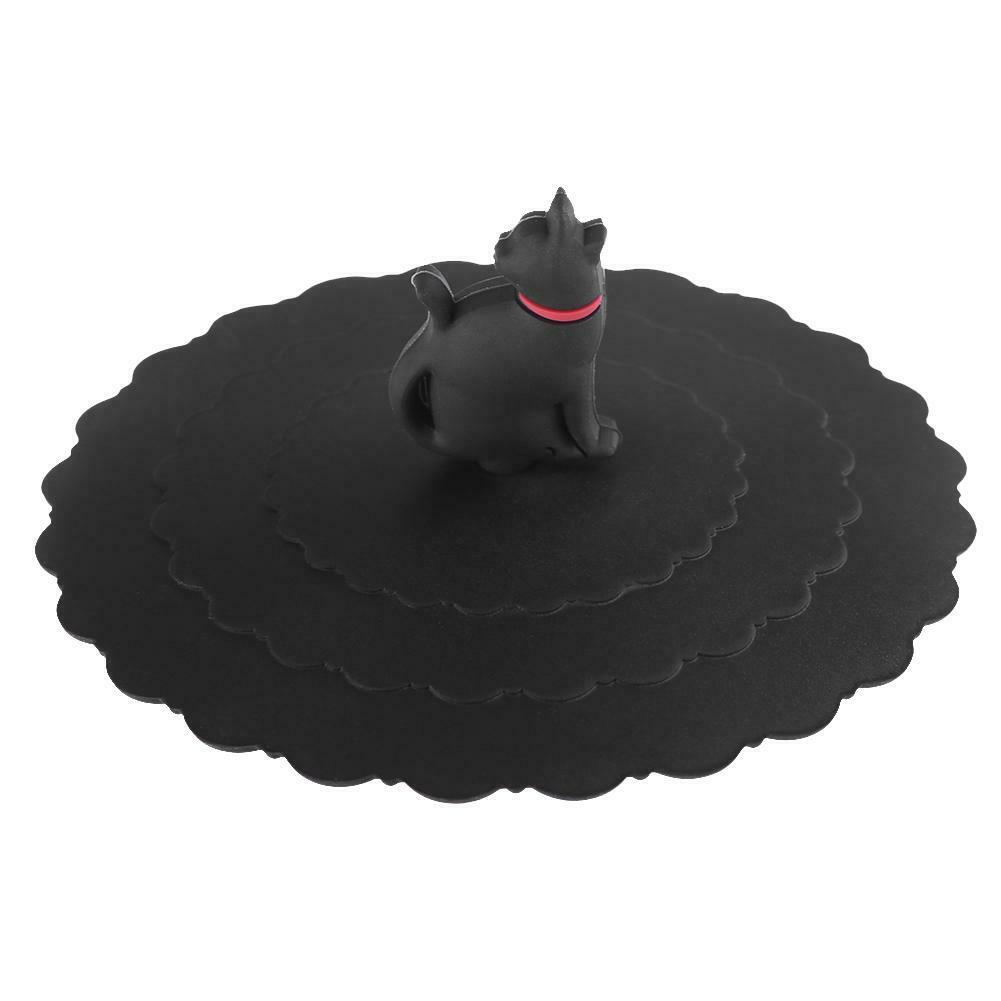 Silicone Cup Lid Heat Resistant Leakproof Reusable Sealed Cover (Black Cat) A#S