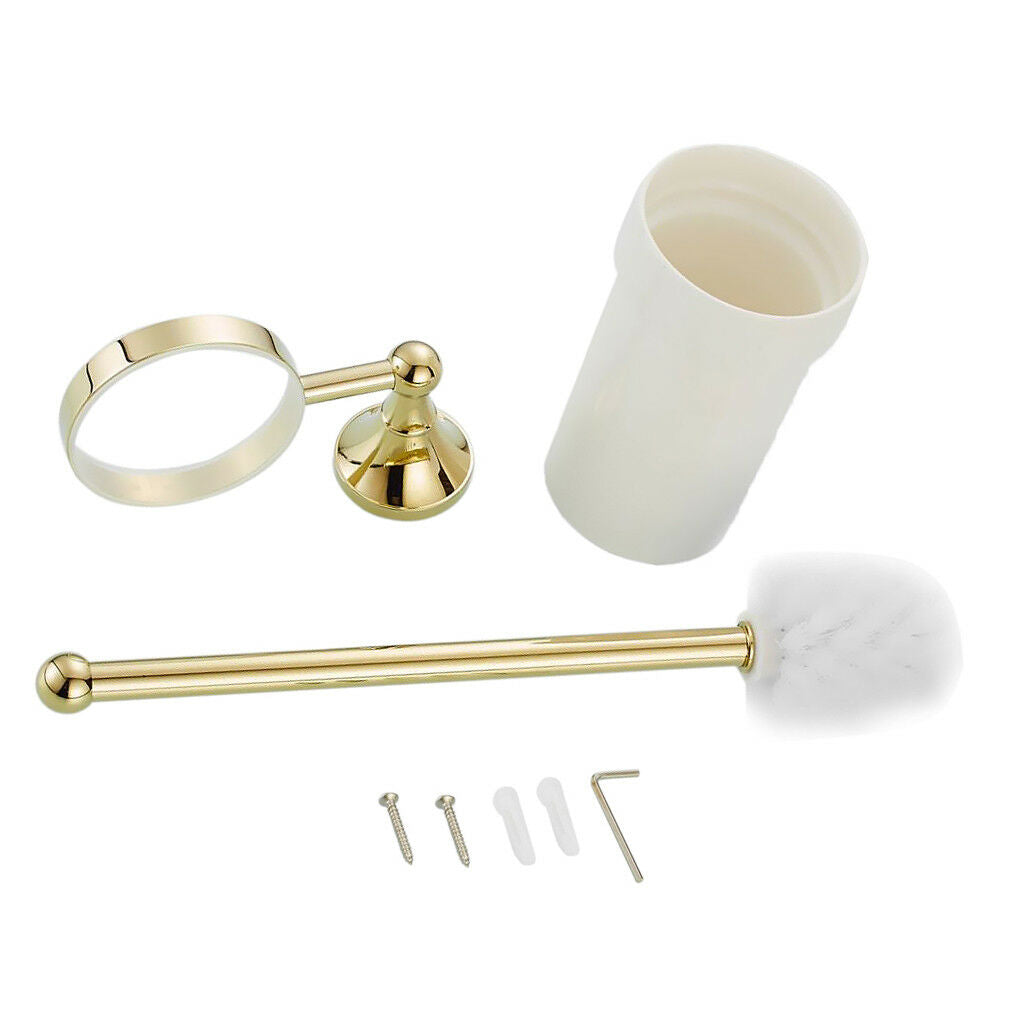 New Golden Brass Bathroom Toilet Cleaning Brush Holder Cup Wall Mounted Set