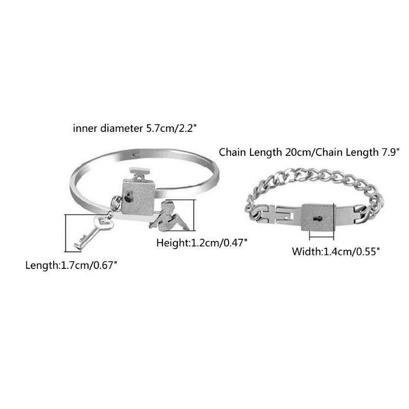 His Hers Love Heart Key Lock Macthing Bangle Bracelets  Lovers Jewelry Set Gifts
