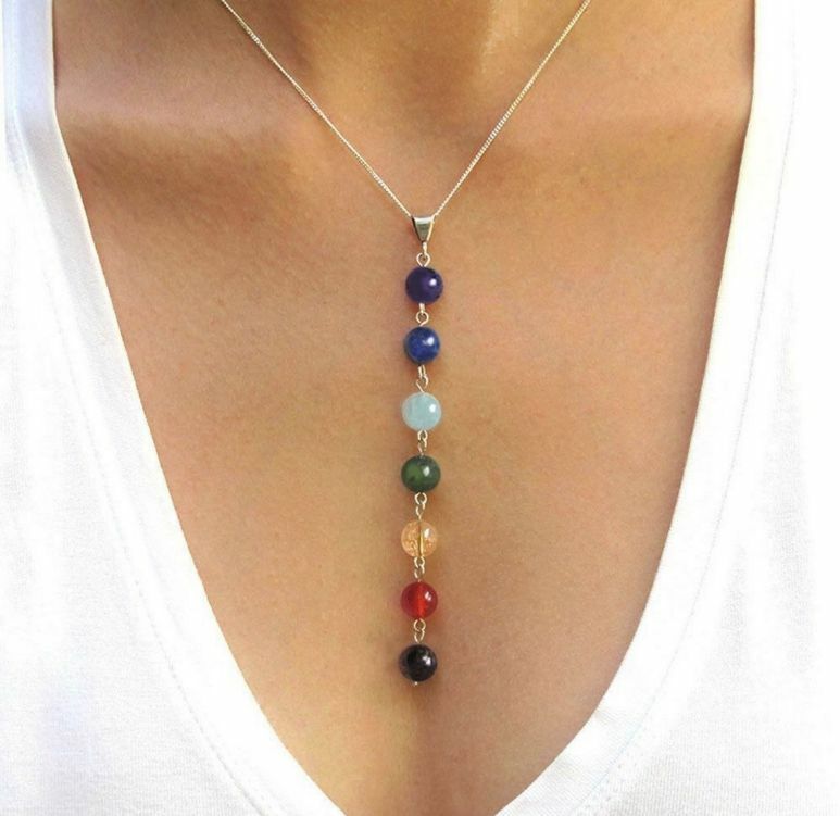 7 Chakra Crystal Quartz Stone Beads Pendant Yoga Reiki Healing Necklace