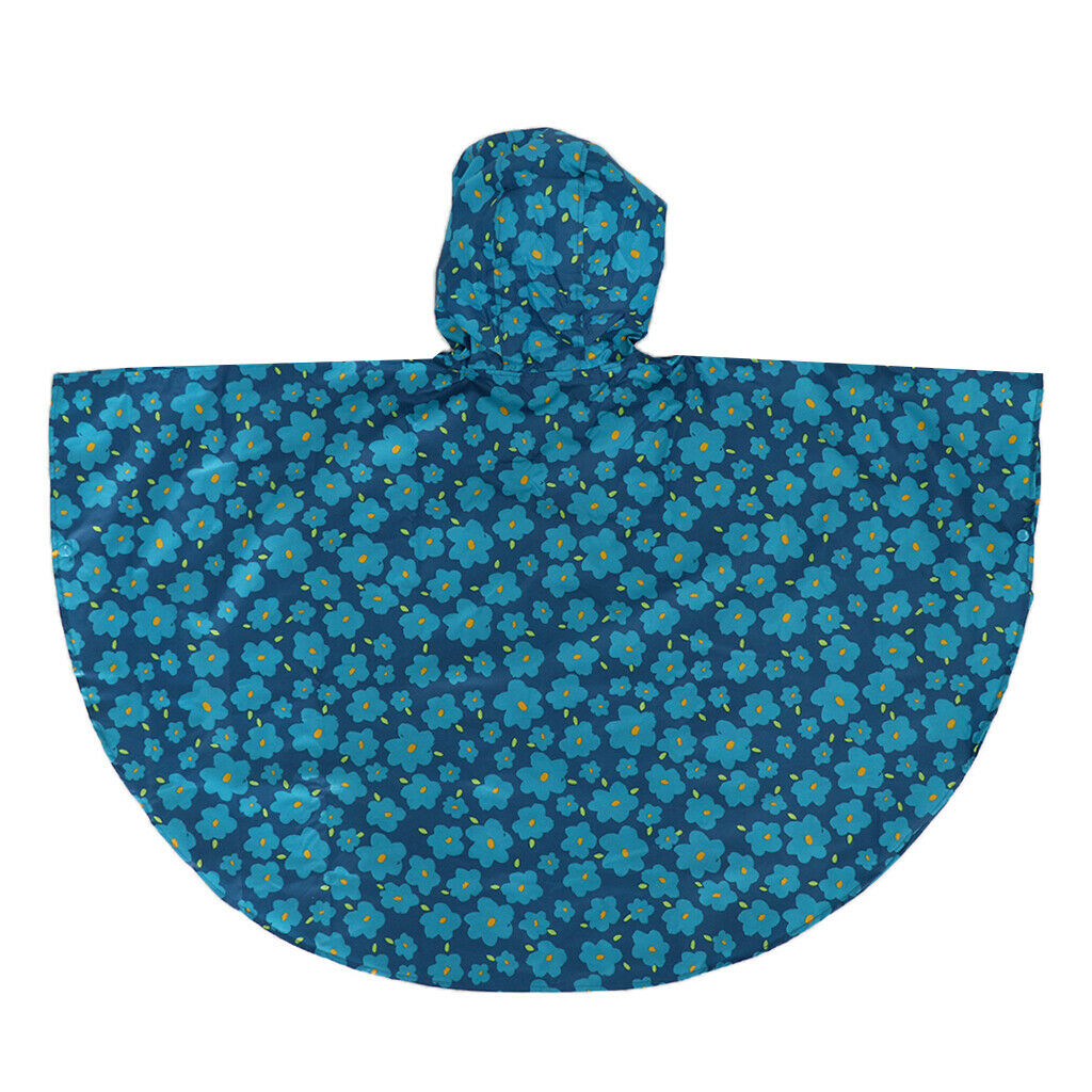 Reusable Hooded Raincoat Packable Rain Cover Folding Raincape Blue Flower S