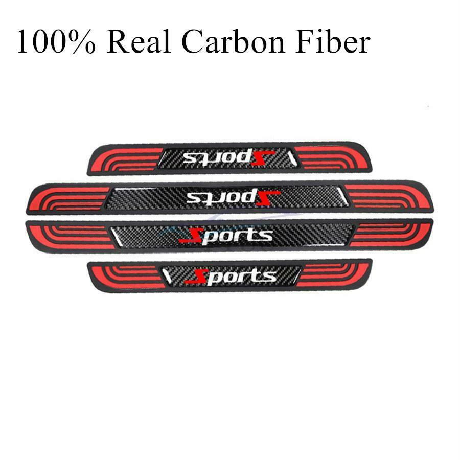 4x Rubber+Real Carbon Fiber Car Door Scuff Sill Panel Anti-Scratch Protect Cover