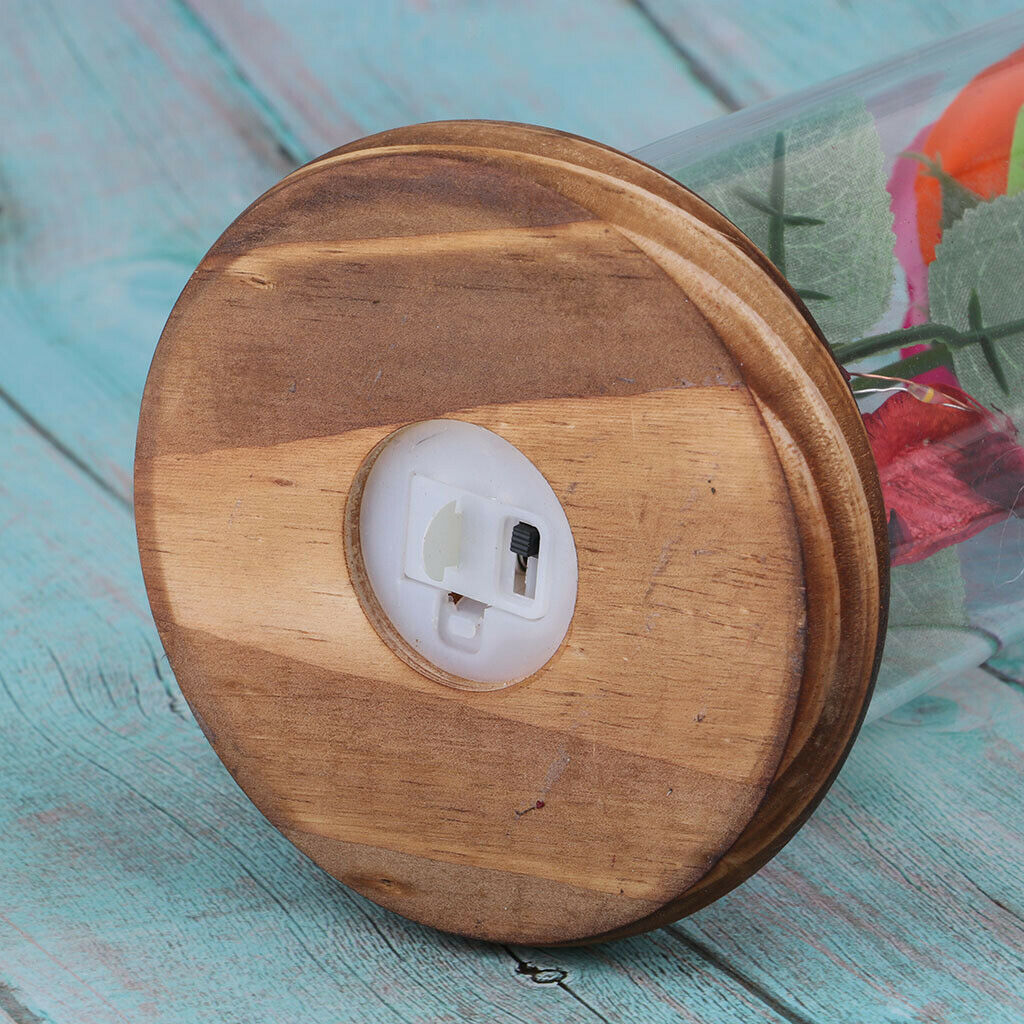 Flower and LED Light in Glass Dome on a Wooden Base Valentine Gift  A