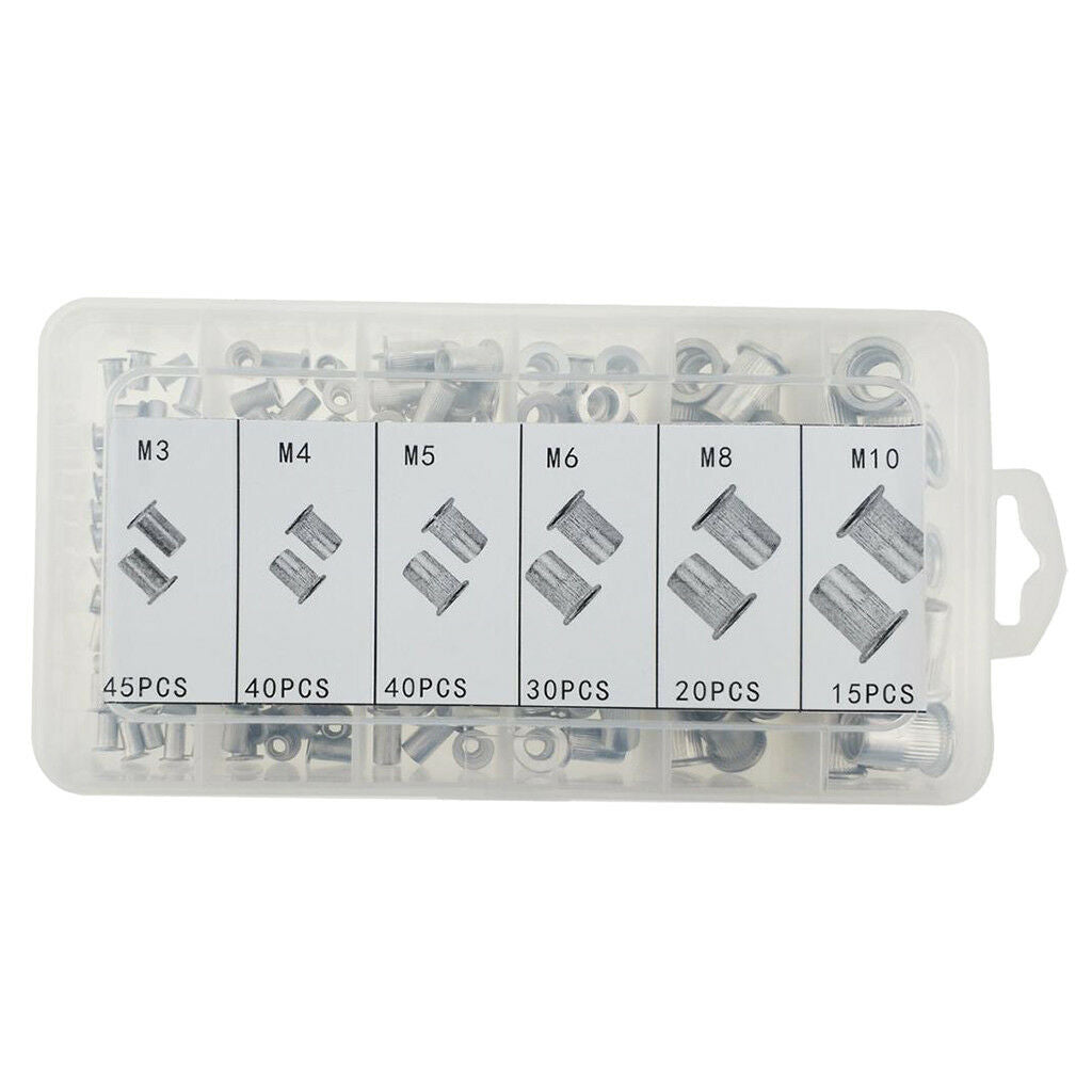 190Pcs Rivet Nut Flat Head Threaded Insert M3 M4 M5 M6 M8 M10 Assortment