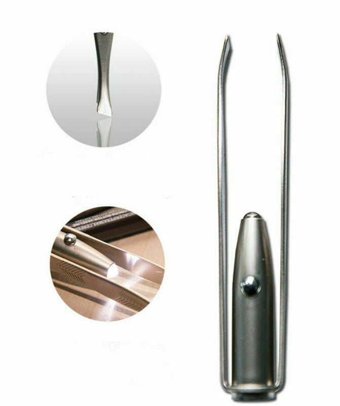 1pc Stainless Steel LED Light Eyebrow Tweezer Clip Eyelash Hair Removal Tool Pro