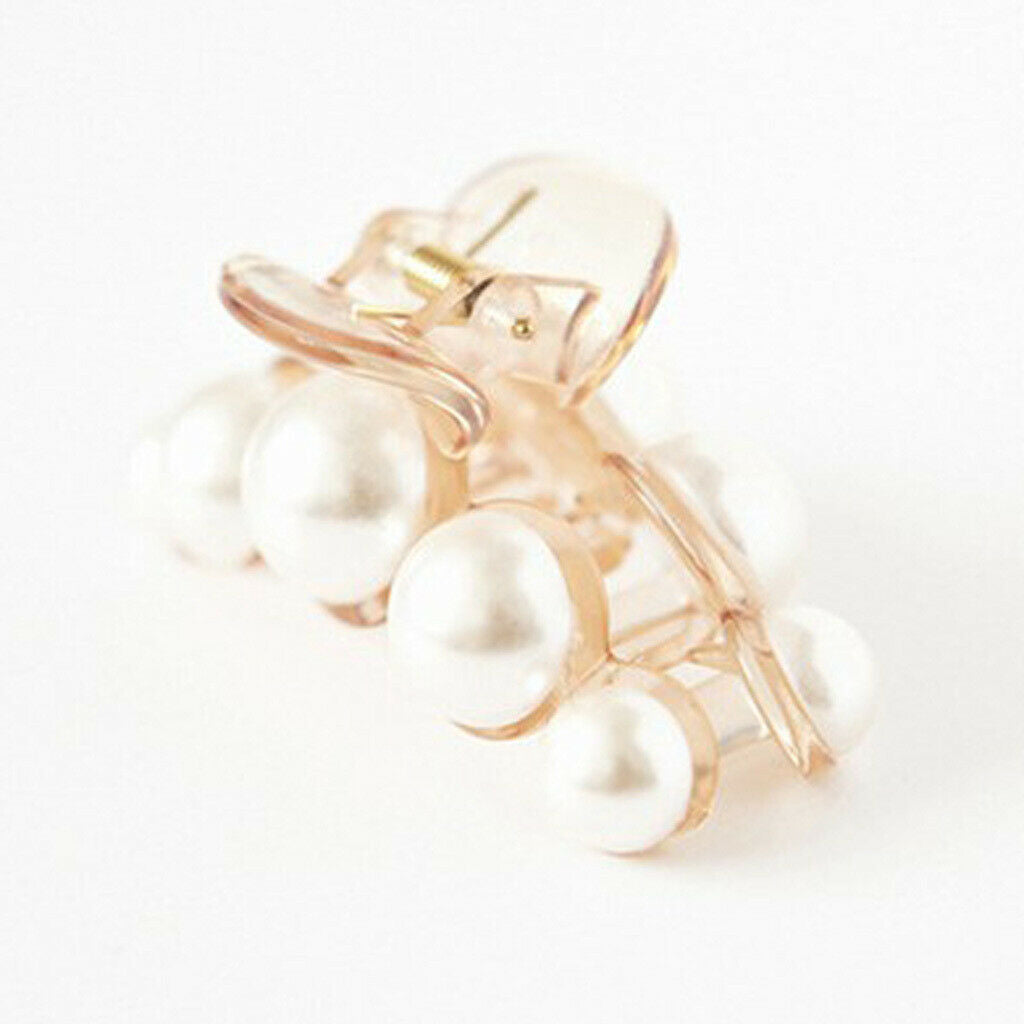 2x Women's Hair Claw Pearls Jaw Clips Wedding Acrylic Clamps for Lady Girls