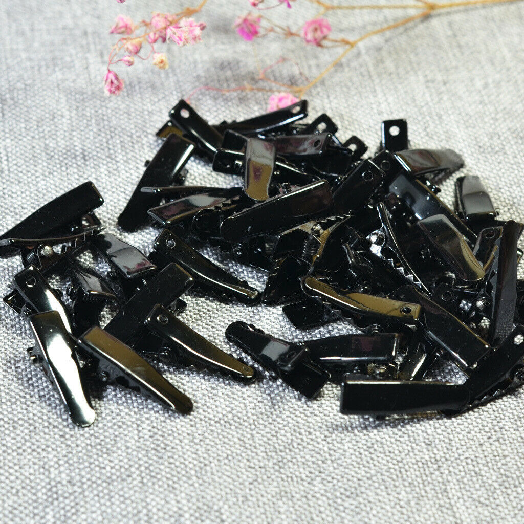50pcs Mini Black Metal Single Prong Hair Clips Alligator Barrette Findings