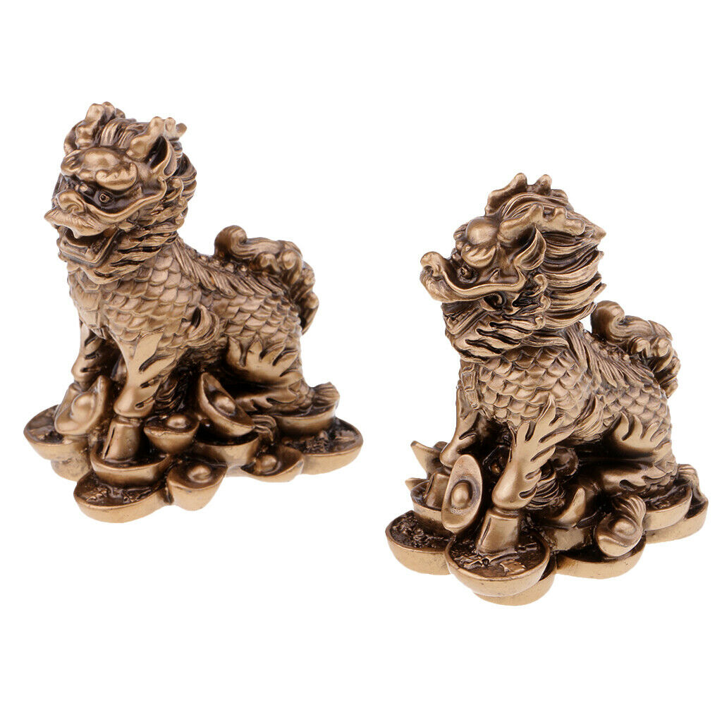 Two Lions Statues Art Decration Lion Sculpture Fengshui Arts Crafts