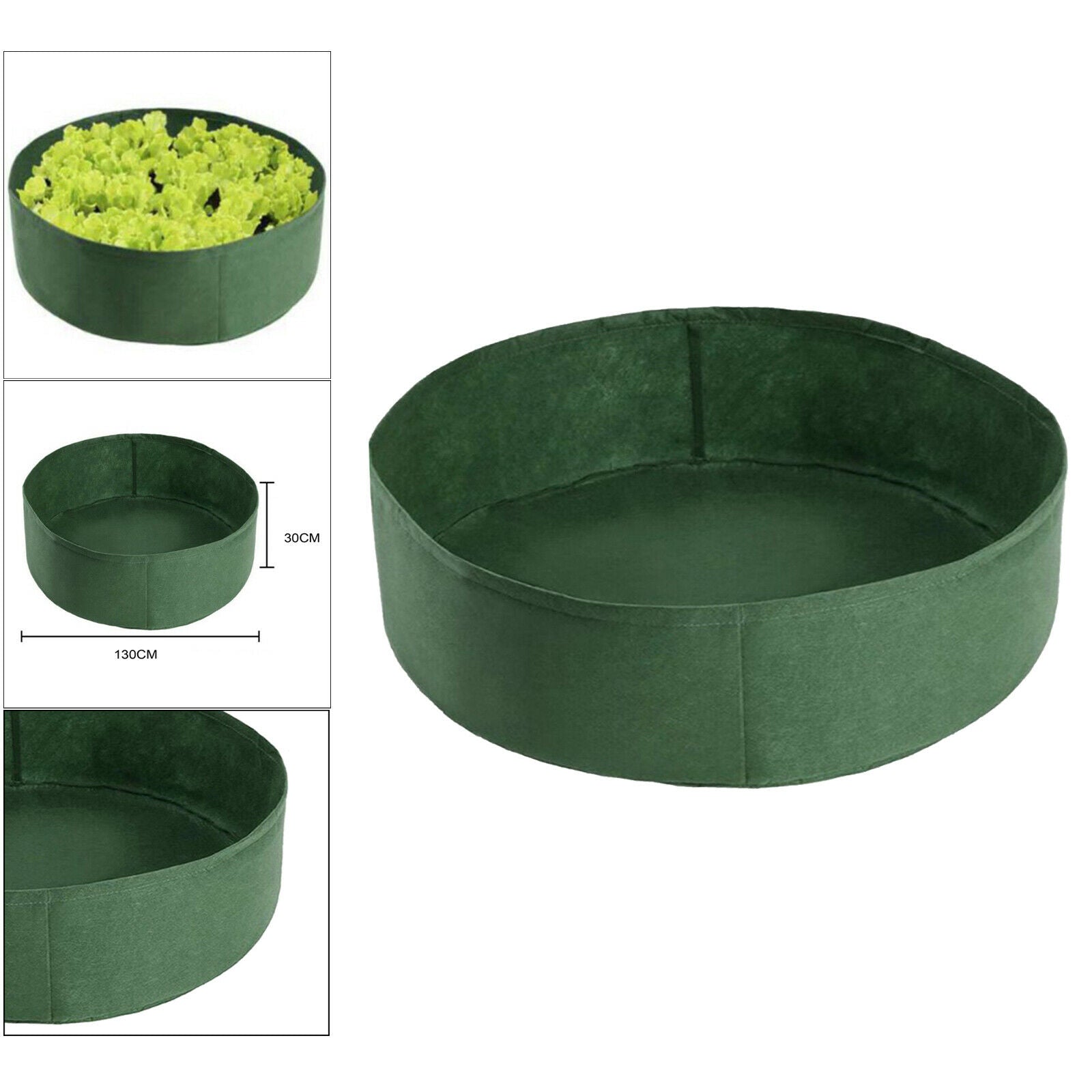 Round Fabric Raised Bed Garden Grow Bag Pouch In/Outdoor Green_130x30cm