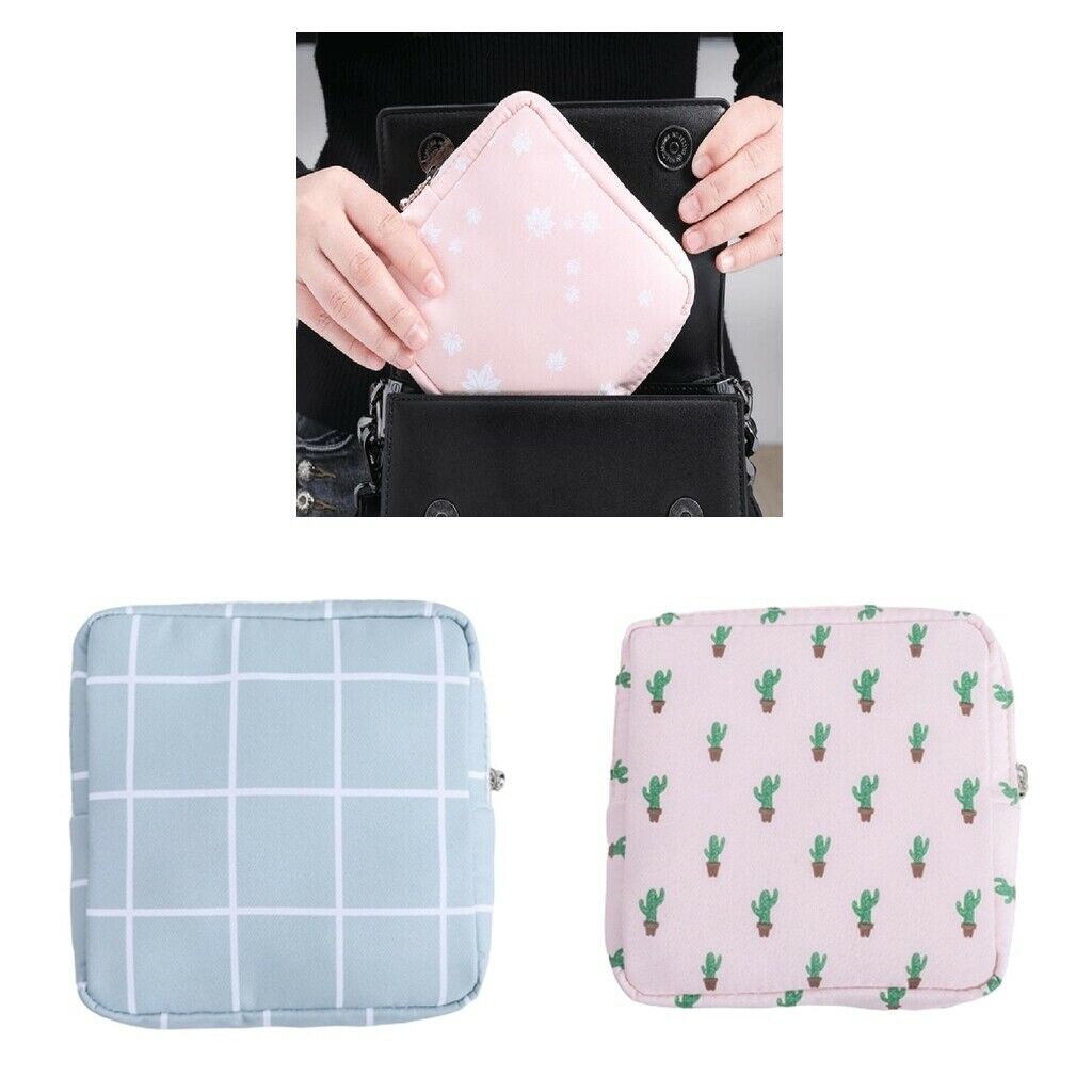 2 Pieces Zipper Cotton Sanitary Bag Pouch Earphones Storage Holder for Girls