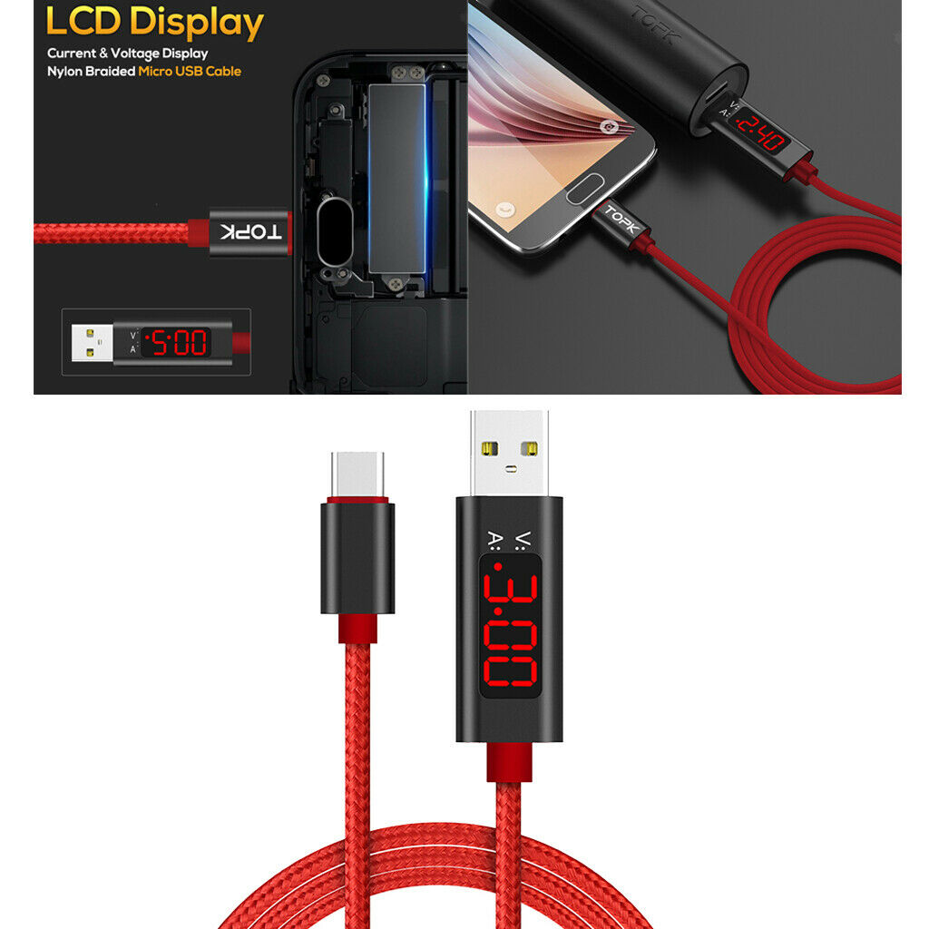 LED Display Quick Charging Cellphone Micro USB Cable Charging Wire 3ft