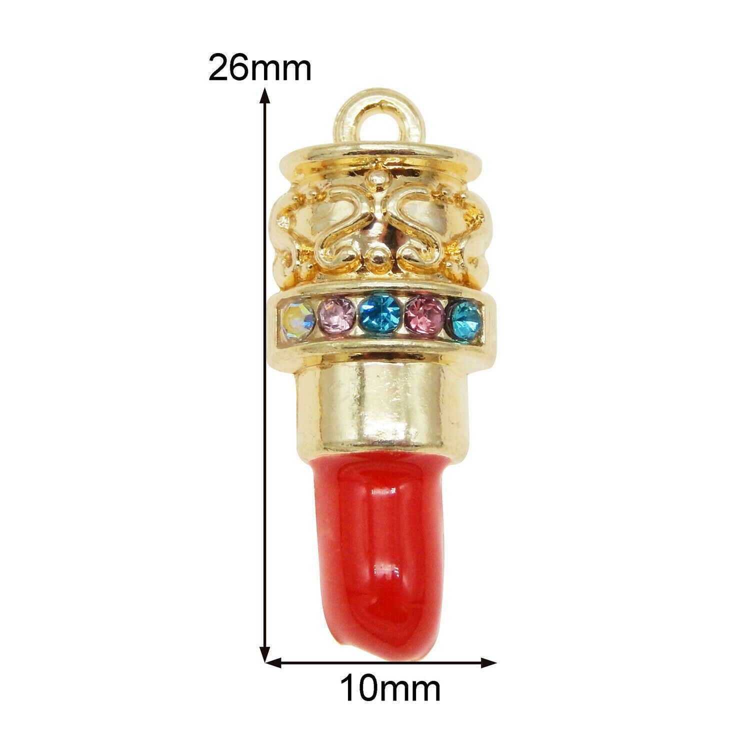 10 pcs Metal Lipstick Enamel Charm Zircon Crystal Pendant Earring Craft 26*10mm