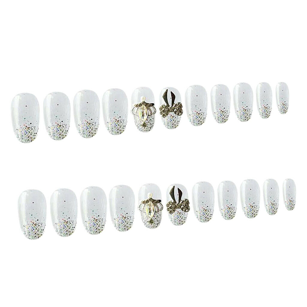 24 Pieces Different Sizes White Long False Nails, Full Cover Nail Tips With