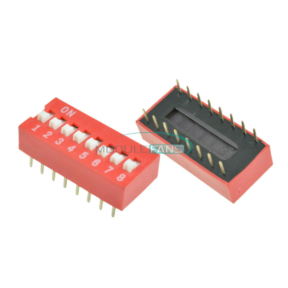 10PCS 2.54mm Pitch 8-Bit 8-Positions Way Slide Type DIP Switch Red Module