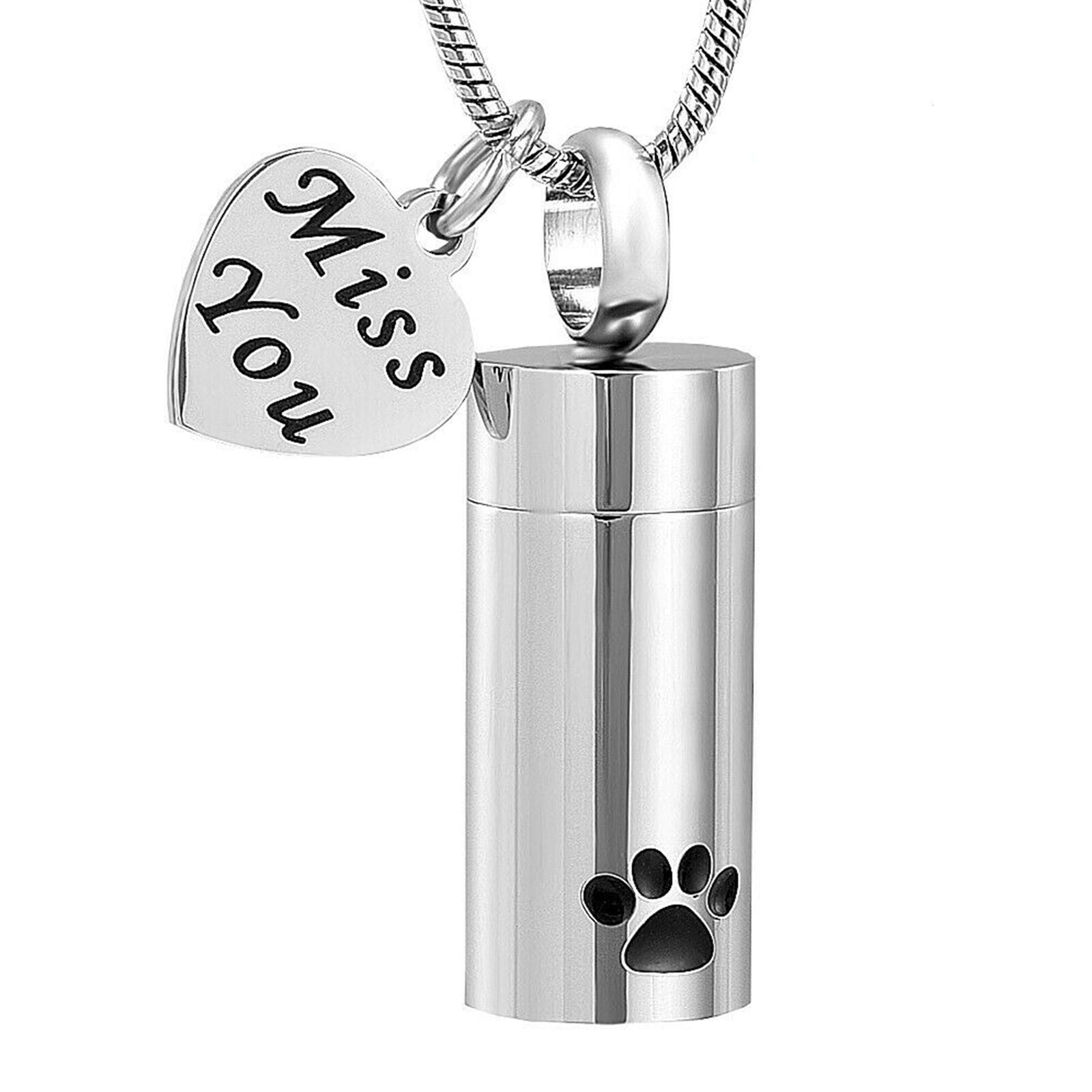 New Paw Miss You Heart Embossed Urn Cremation Pendant Ashes Memorial Necklace