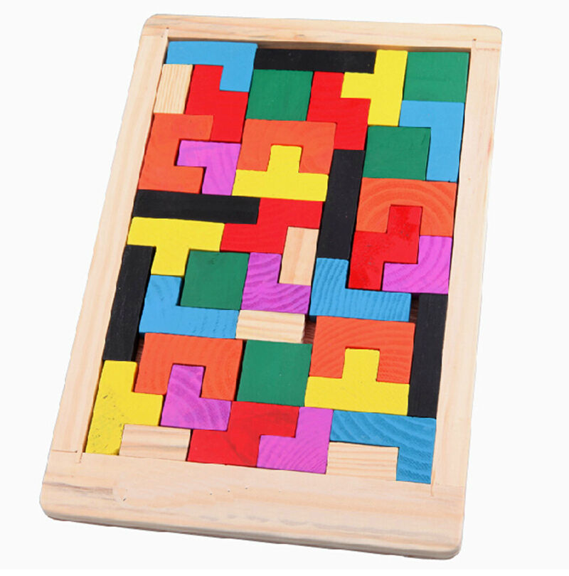 Wooden Tangram Brain Teaser Puzzle Tetris Game Preschool Children Wood To Ho TL