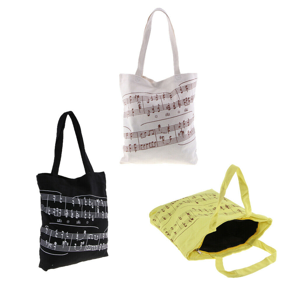 Women Girls Casual Music Notes Tote Shopper Bag Shoulder Handbag White